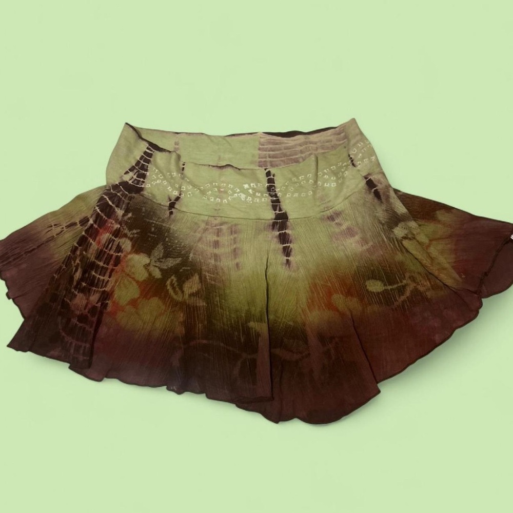 Bohemian Tie-Dye Mini Skirt in Olive and Brown